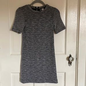 Grey & Black Striped, Mock Neck, Body-con Dress